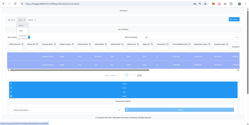 HR Payroll : Vehicles