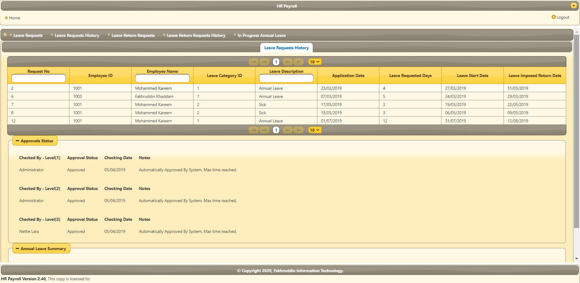 HR Payroll : Leave Management System